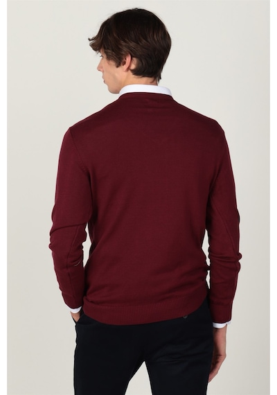 Tudors Slim Fit Dar Kesim V Yaka Pamuklu Erkek Kazak-8087 Bordo