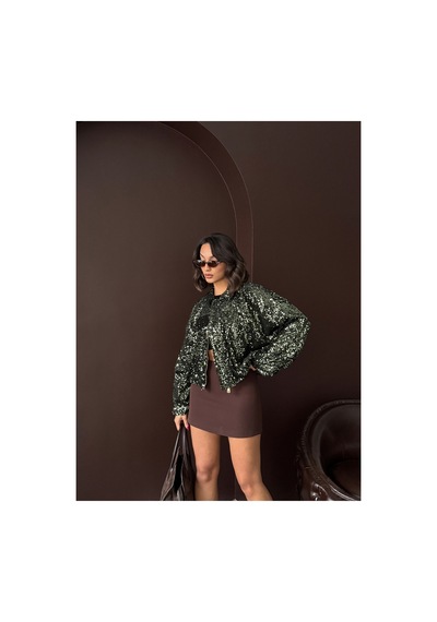 Verymoda Payetli Oversize Kadın Ceket Fermuarlı Işıltılı Şık Üst F2026 Haki Haki