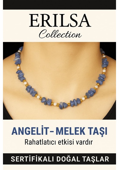Sertifikalı Kırık Taşlı Model İnci Angelit Melek Taşı Kolye Çok Renkli