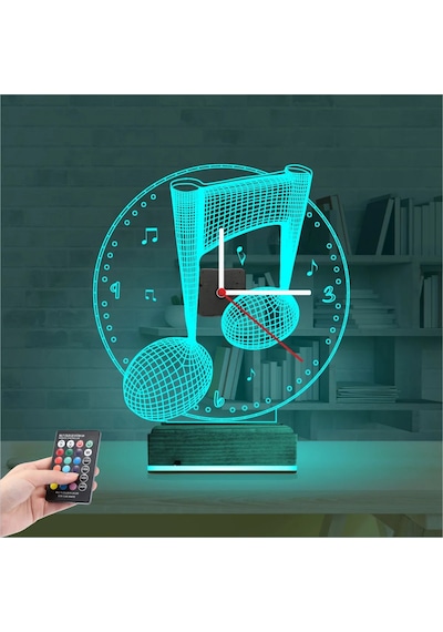 Luvivia Müzik Nota Müzisyen Tasarım Saatli 3d Lamba - Masa Gece Lambası Şeffaf