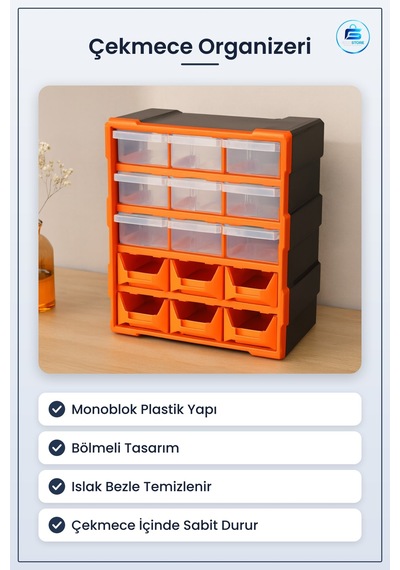 Avadanlık Çekmece Organizeri Monoblok Plastik Bölmeli Hırdavat Ta