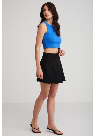 Ethıquet Joyce Kadın Slim Fit Dar Kalıp Sıfır Kol Bisiklet Yaka Örme Crop Mavi Atlet