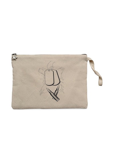 18 Mart Asker Künyesi Ve Kurşun Krem Clutch Astarlı Cüzdan / El Çantası