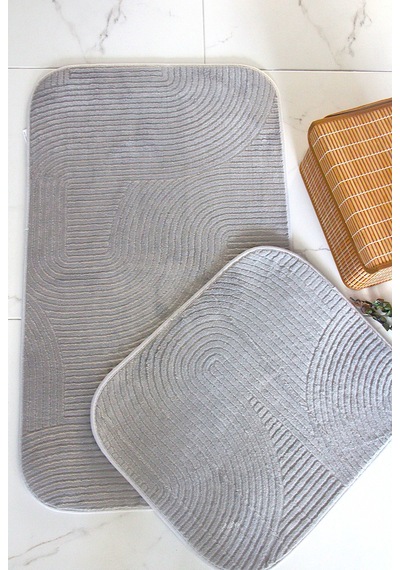 Kaydırmaz Taban Banyo Paspası & Klozet Takımı 2li Takım 60 100 Cm 50 60 Cm Gri