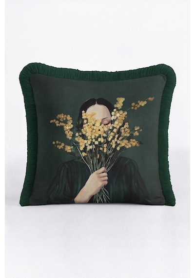 Kadın Çiçek Figürlü Saçaklı Yastık Kılıfı - Sanatsal Floral Modern Sarı Gri Püsküllü Kırlent Kılıfı Uzak Sahil Aura Kadın Çiçek Figürlü Saçaklı Yastık Kılıfı - Sanatsal Floral Modern Sarı Gri Püsküllü Kırlent Kılıfı Uzak Sahil Aura