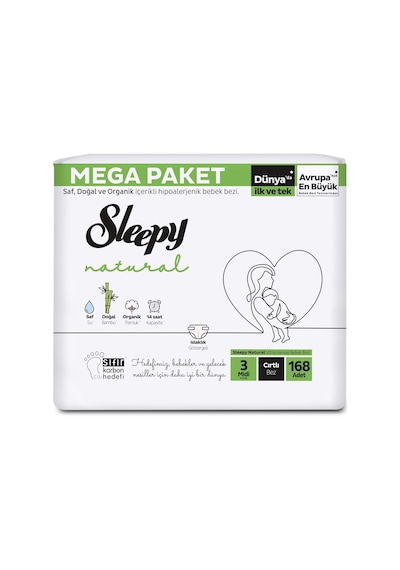 Sleepy Bebek Bezi Natural 3 Beden (4-9 KG) Midi 168 Adet Mega Paket