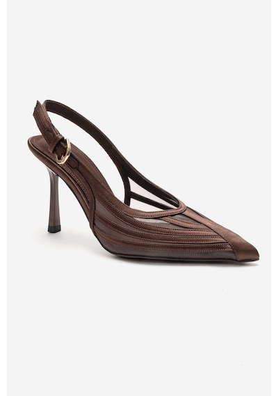 Luvishoes Fauna Kahverengi Saten Kadın Topuklu Ayakkabı Kahverengi