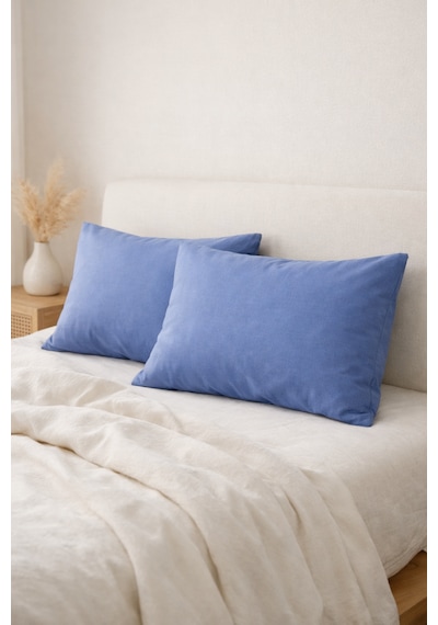 Faralya Life %100 Pamuk 2'li Yastık Kılıfı 50x70 Cm Yumuşak Dokulu Terletmeyen Dayanıklı Ev Otel Tipi Nefes Alabilen Kapaklı Yastık Kılıfı Açık Mavi