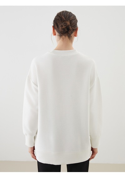 Lcwaıkıkı Classic Ekru Bisiklet Yaka Oversize Kadın Sweatshirt Tunik