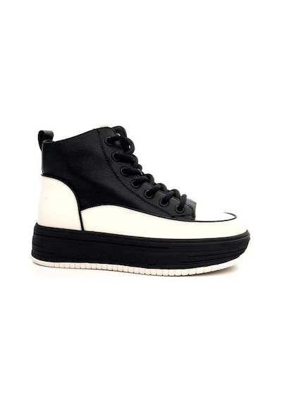 Guja 25k335 Kadın Hakiki Deri Parçalı Kısa Boyunlu Sneaker Bot Siyah