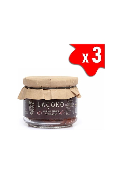 Laçoko Şekersiz Katkısız Vegan Doğal Hurma Ezmesi Hurma Dolgusu Hurma Püresi 3 x 350 G