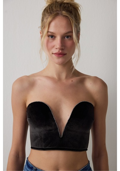Penti Siyah Deep V Velvet Büstiyer