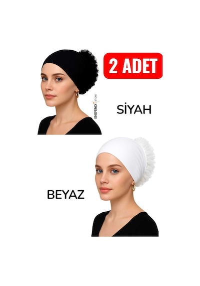 Nf Nd Enefendi 2 Adet Silikonlu Fırfırlı Bone Kaymayan Topuz Bonesi Dikişsiz Siyah Beyaz Konforlu Pratik Bone Beyaz - Siyah