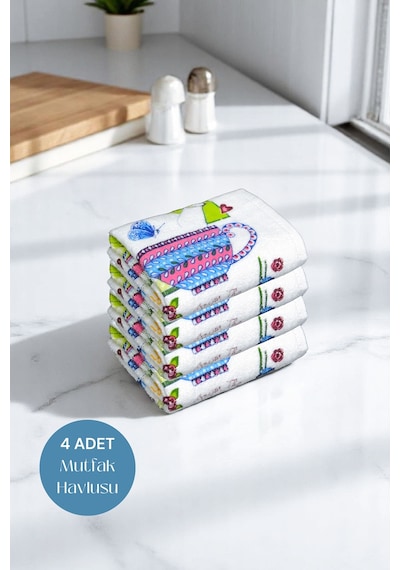 4lü Paket Baskılı Beyaz Mutfak Havlusu Modeli For You