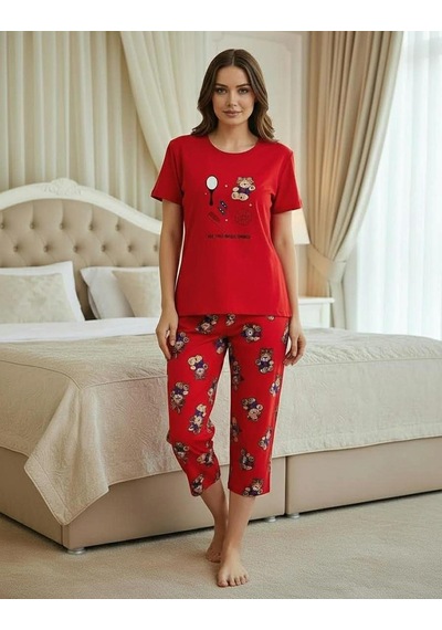 Mihra Kadın %100 Pamuk Bisiklet Yaka Kısa Kol Kapri Pijama Takımı 90787k - 1 Adet Kırmızı Mihra Kadın %100 Pamuk Bisiklet Yaka Kısa Kol Kapri Pijama Takımı 90787k - 1 Adet Kırmızı