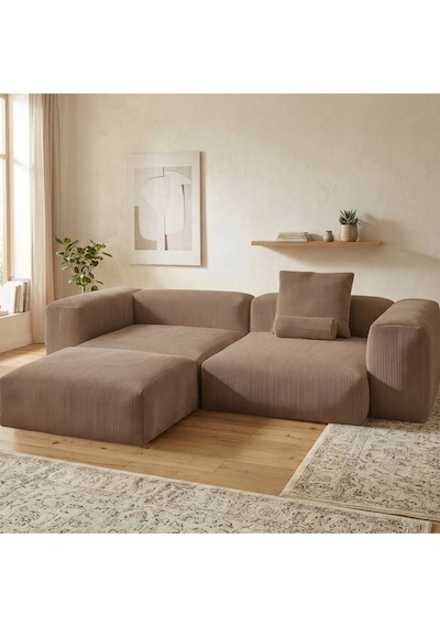 Relax Köşe Koltuk Takımı Sünger Koltuk Kanepe Divan Sütlü Kahverengi