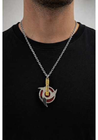 Naruto Itachi Mangekyou Sharingan Gümüş Renk 60 Cm Unisex Kolye Çok renkli