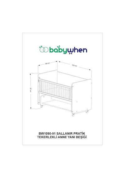 Babywhen Sallanan Ve Tekerlekli Başucu Beşiği 60x120 Cm Ahşap 97b89109123n1 Ahşap