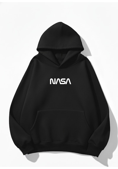 Uyguntarz Unisex Yumuşak Dokulu Baskılı Tasarım Oversize 3 İplik Hoodie Sweatshirt siyah