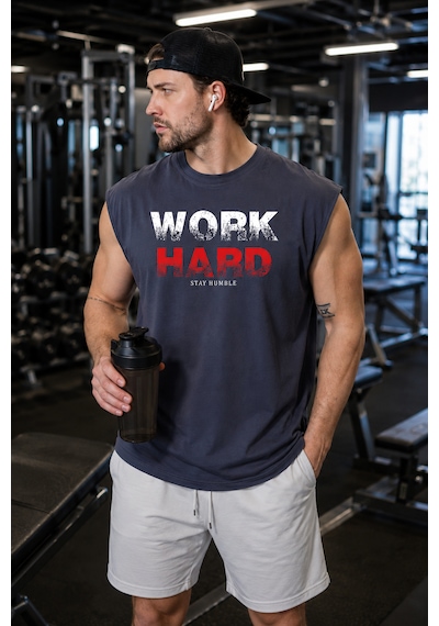 Urbantrendstore Baskılı Premium Fitness Sporcu Atleti Gym Tişört %100 Pamuklu T-shirt Füme
