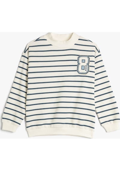 Koton Sweat Şardonlu Dik Yaka Uzun Kollu Mavi Çizgili 4wkg10283ak 4WKG10283AK6S0 Mavi