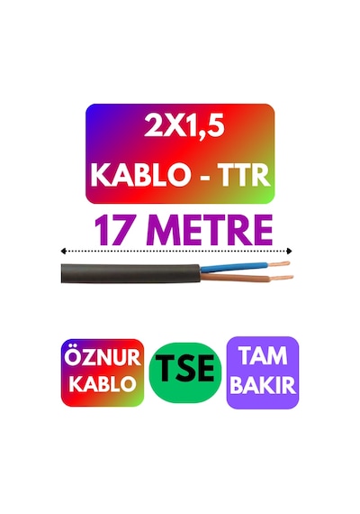 Öznur 2x1,5 Ttr Kablo Siyah Metre Seçenekli - 17 Metre