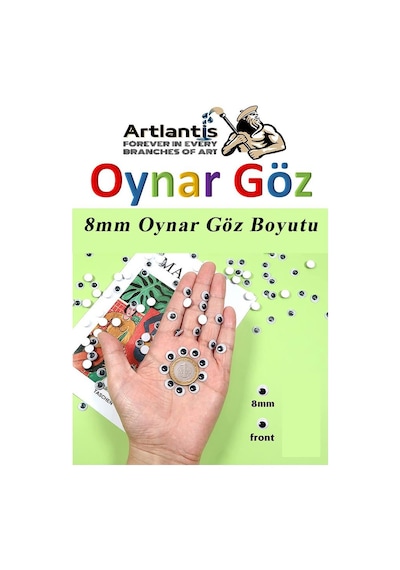 Oynar Göz Siyah 8 Mm 50 Li 1 Paket Oynayan Göz 8mm Hobi Tasarım Anasınıfı Kreş Etkinlik Elişi