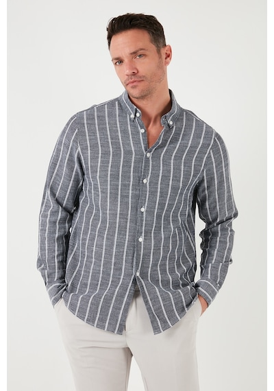 Buratti Pamuklu Çizgili Regular Fit Düğmeli Yaka Erkek Gömlek Cf21S112480 Siyah-Beyaz