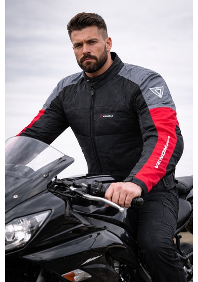 Venom Dynamic 4 Mevsim Ce Korumalı Kırmızı - Gri Motorcu Montu Bir Beden Büyük Alınız