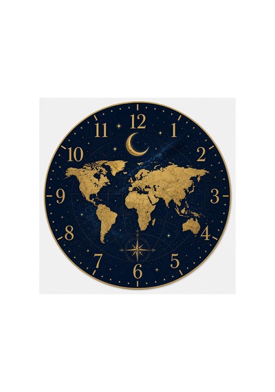 AA Shop Dünya Haritası Desenli Dekoratif Baskılı Ahşap Duvar Saati 45 Cm Sessiz Akar Mekanizma 864 Çoklu Renkli