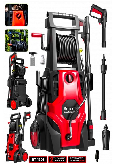 Butools ST-19 180 Çelik Şanzuman Musluk ve Kovadan Çekme Yüksek Basınçlı Yıkama Makinesi Kırmızı
