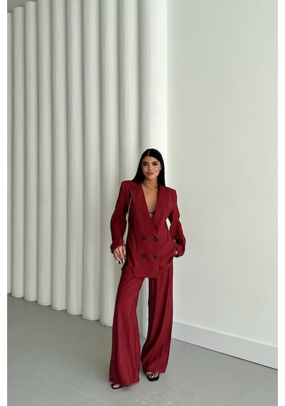 Soonaksesuar Modal 4 Düğme Astarsız Ceket - Pantolon Takım - Bordo Bordo