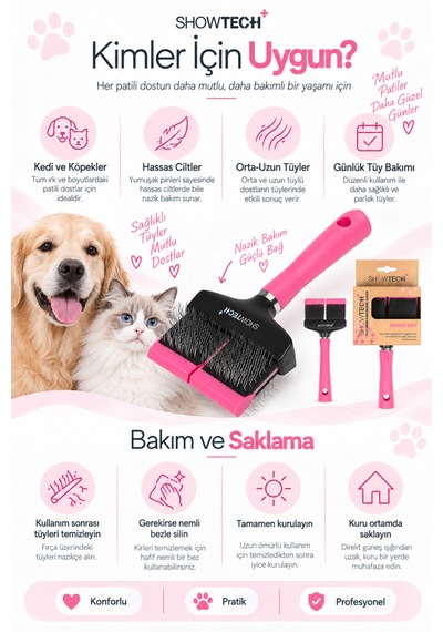 Showtech Flex Groom Esnek Pedli Yumuşak Pinli Kedi Köpek Fön Fırçası Double