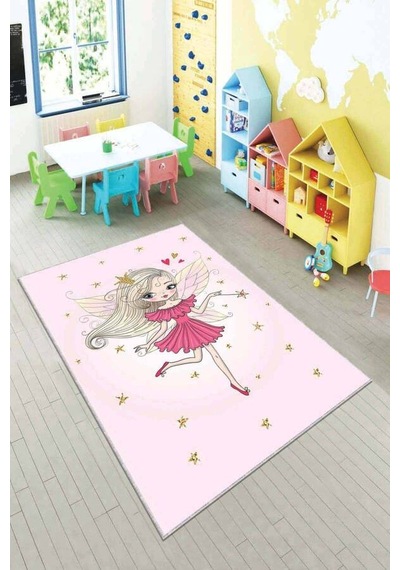 Pembe Kaymaz Tabanlı Yıkanan Prensesli Çocuk Halısı Ar055n11