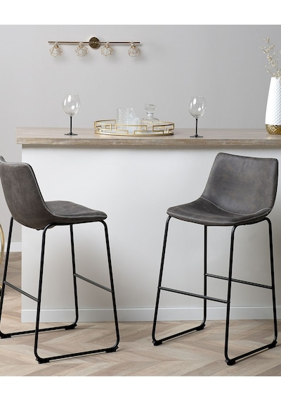 Beliani Belıanı Franks 2 Li Retro Bar Sandalyesi Seti, 72 Cm Oturma Yüksekliği, Kavisli Sırtlık Gri
