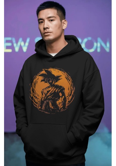 Sevbano Son Goku Dragon Ball Anime Ön Baskılı Unisex Oversize Premium Hoo Siyah