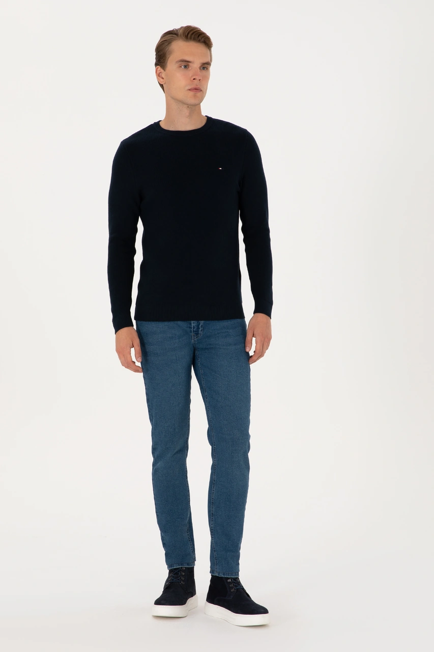 U.S. Polo Assn. Erkek Slim Fit Bisiklet Yaka Lacivert Basic Kazak 50313667-VR033