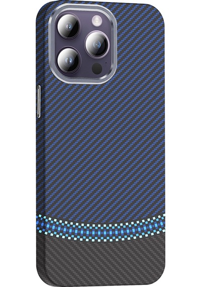 Rba Aksesuar Apple Uyumlu iPhone 14 Pro Max Kılıf M-safe Şarj Özellikli Karbon Fiber Görünümlü Rba Gros Kapak - Siyah-laciver Çok Renkli