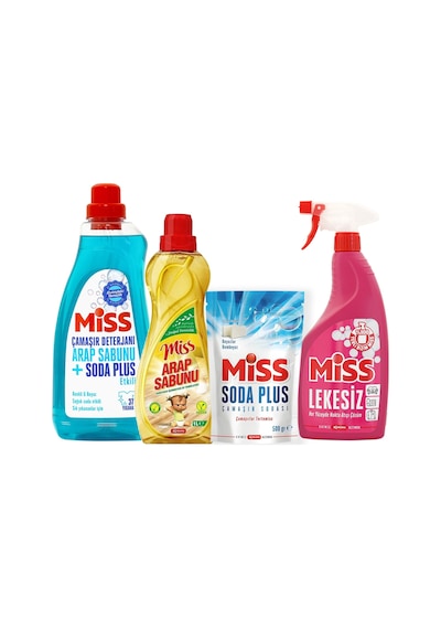 Miss Sıvı Çamaşır Deterjanı - Soda Plus - Arap Sabunu - Lekesiz Sprey 4 Lü Temizlik Seti 1500 ML