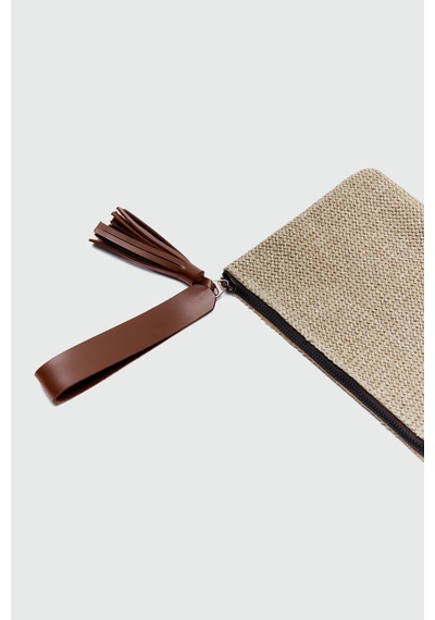Shule Bags Juno Püskül Detaylı Hasır Clutch Çanta Taba Taba