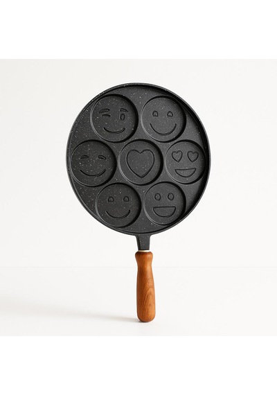Emoji Krep Tavası - 26 Cm-döküm Granit-ahsap Saplı Siyah