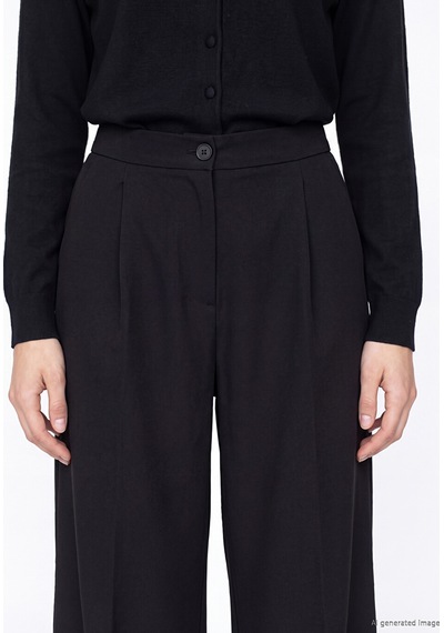 Lcw Modest Siyah Loose Fit Kadın Pileli Kumaş Pantolon