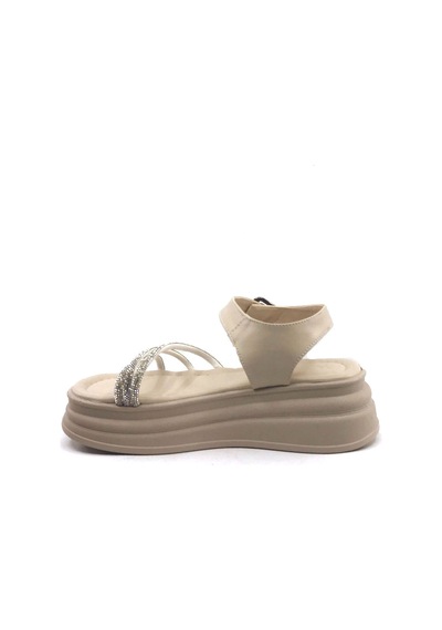 Ayakkabımood Cc 318 Ten Taşlı Bayan Sandalet Ayakkabı Ten Rengi