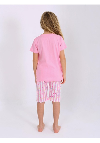 Kız Çocuk Kısa Kollu Kapri %100 Pamuklu Pijama Takımı Dreamer Girl Koyu Pembe