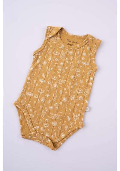 Boumini Kolsuz Bebek Çıtçıtlı Atlet Müslin Bebek Body Bahar Çiçekli Hardal-hardal Hardal
