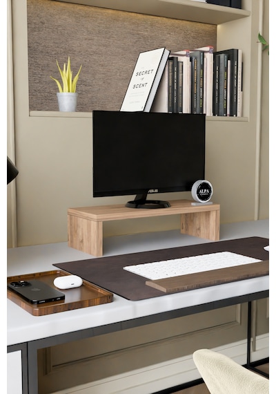 Ergonomik Masaüstü Monitör Yükseltici Ve Klavye Saklama Standı - Masa Üstü Düzenleyici Raf 45x20x11 Cm Atlantik Çam