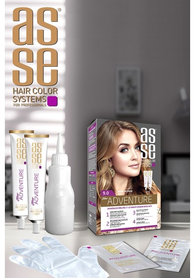 Asse Adventure Set Saç Boyası, Kalıcı Ve Canlı Renkler 1+1 İki Kullanım Seti No:9.0 Koyu Sarı
