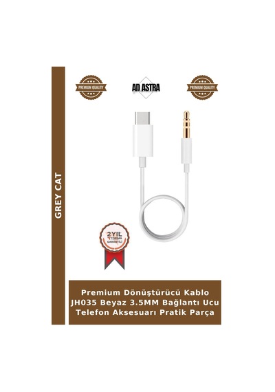 Premium Dönüştürücü Kablo Jh035 Beyaz 3.5mm Bağlantı Ucu Telefon Aksesuarı Pratik Parça