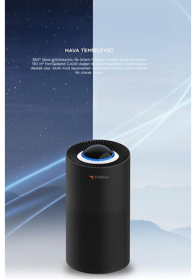 Torima TAP-500 Pro Akıllı Hava Temizleyici Hepa Filtreli 55m² Alan Kapsamlı Siyah