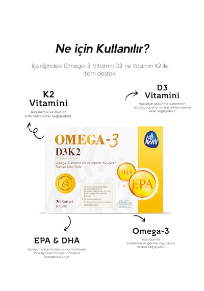 Dr. Henri Balık Yağı İçeren Omega-3 D3 & K2 Vitamin Takviye Edici Gıda 30 Tablet
